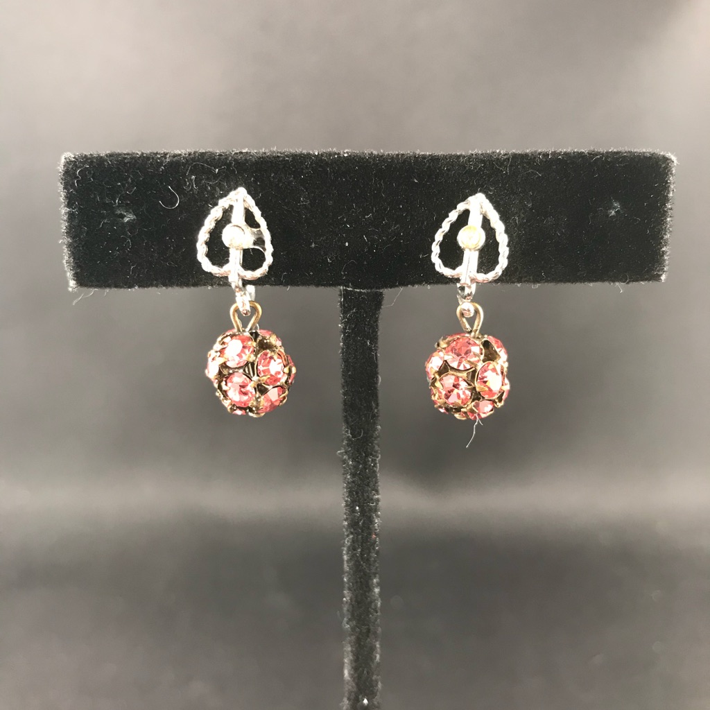 Vintage Castleciff Pink Rhinestone Clip Earrings